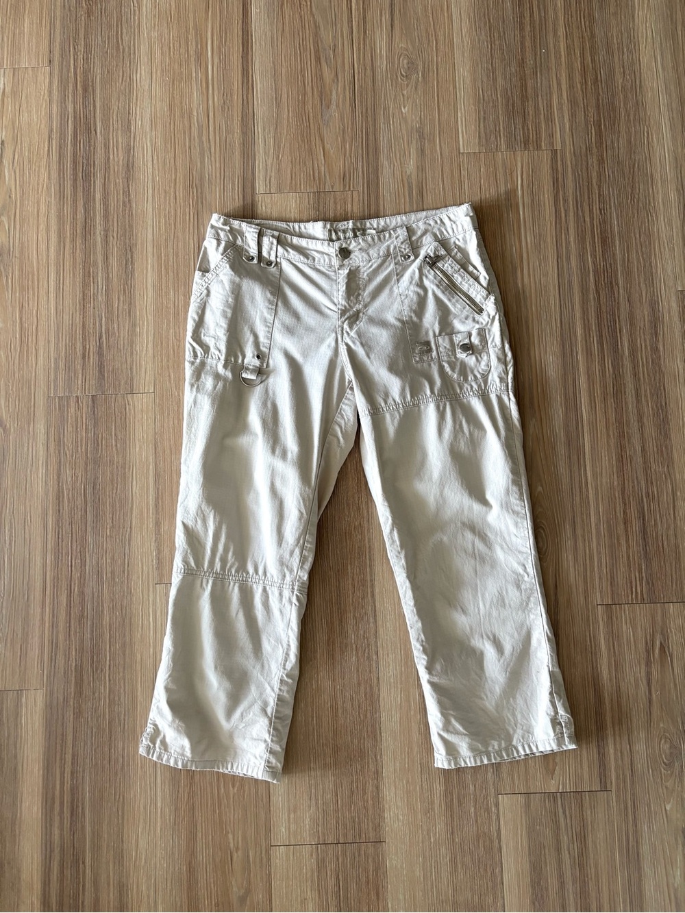 Y2K VTG Bongo Cargo Capri Pants Low Rise Beige Utility Military Women 7 G.I Jane